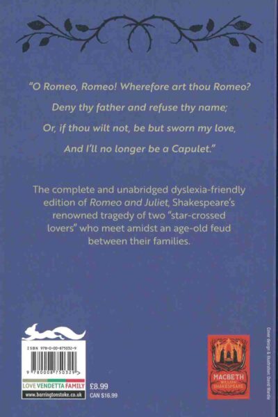 Romeo & Juliet dyslexia reverse cover